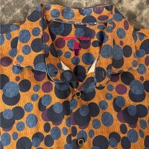 Visconti Black Men's Orange and Blue Polka Dot Dress Shirt